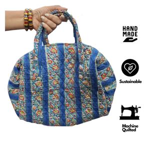 Bolso de lona mini acolchado de algodón con estampado a mano, estilo bohemio, deportivo, de viaje, para fin de semana, hecho a mano, étnico, para pasar la noche, para el gimnasio, con cremallera, portátil - Product Image 2