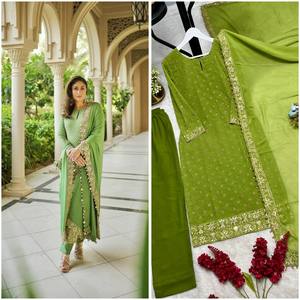 <b>Green</b> <b>Net</b> Saree Salwar Set Embroidered Blouse Kurta Pakistani Indian Outfit for Eid Party Wedding - Product Image 3