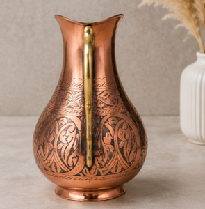 Carafe turque vintage en cuivre avec motif sculpté orné et poignée en laiton, grande capacité, qualité supérieure - Product Image 6
