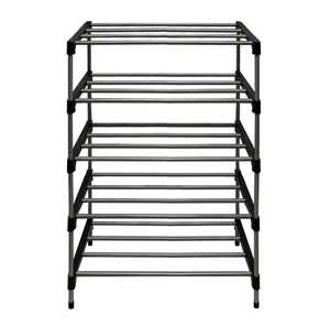 Modern 2 Tier Copper Rose Gold Metal Shoe Rack Organizer with Rounded Handles and Minimalist Storage Design - Product Image 5