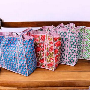 Oversized Large Quilted <b>Weekend</b> Tote <b>Bag</b> - Cotton Block Printed Overnight <b>Bag</b> Grocery Shopping Travel Handmade <b>Bags</b> For <b>Women</b> - Product Image 2