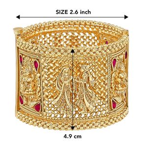 24K Gold Plated Zinc Alloy Cuff <b>Bracelet</b> Emerald Cut <b>Crystal</b> Rhinestone Flower Pattern Women's Party Jewelry Claw Setting 0.3m - Product Image 3