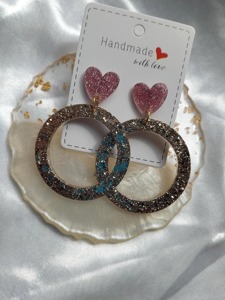 Pendientes de Resina con Corazón Brillante Hechos a Mano, Joyería de Moda, Set de Regalo para el Día de San Valentín - Product Image 4