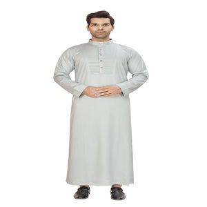 <b>Men's</b> Polyester Long Sleeve Neck Floor Length <b>Thobe</b> Regular Fit Middle East Ethnic Casual Anti-Shrink Anti-Wrinkle Prayer Wear - Product Image 2