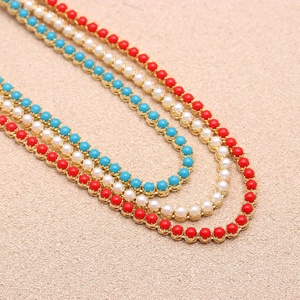3 Layer Multi <b>Necklace</b> Set Round Pearl Coral <b>Ruby</b> Pink Gold Plated Vintage Indian Ethnic Bridal Wedding Jewelry - Product Image 2