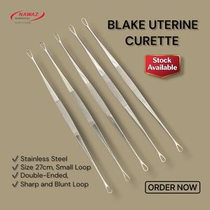 Curette utérine Blake en acier inoxydable, instrument gynécologique à double extrémité |   Curette à boucle fine et à pointe émoussée 27 cm avec petite boucle - Product Image 2