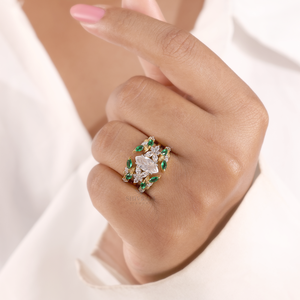 Marquise Diamond Multi Row <b>Cocktail</b> <b>Ring</b> Vintage Inspired Design Lab Grown Cut Diamonds 925 Silver <b>Gold</b> Plated IGI Certified - Product Image 1