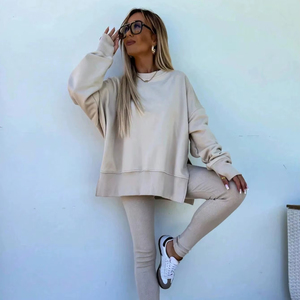 Ensemble de jogging pour femme, veste zippée ajustée en coton et polyester, respirant, extensible, vêtements de sport, tenue de fitness. - Product Image 1