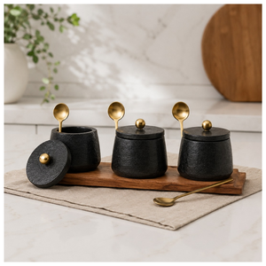 Indian Supplier Customized Color Size Eco-Friendly Luxury Stylish Handmade Modern Marble Wood Metal Condiments Set <b>Easter</b> - Product Image 1