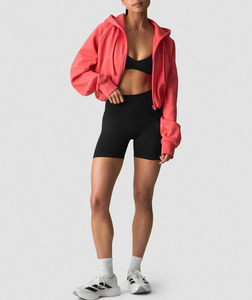 Fabricant OEM en gros de sweats à capuche courts personnalisés pour femmes, sweats à capuche zippés à épaules tombantes et manches longues pour femmes, à prix d'usine bas - Product Image 3