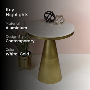 Taburete de pedestal con superficie de mármol blanco minimalista y versátil, de diseño clásico en latón y mármol, para decoración de salones en el hogar y hoteles. - Product Image 3