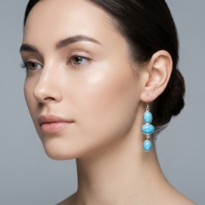 Natural Turquoise <b>Dangle</b> <b>Earrings</b> 925 Sterling <b>Silver</b> Handmade Blue Gemstone Drop <b>Earrings</b> Boho Jewelry For Women - Product Image 4
