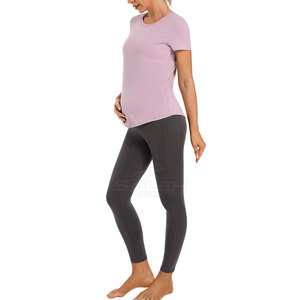 Legging de maternité sur mesure avec tissu extensible doux et ceinture large pour une grossesse confortable et un port décontracté - Product Image 3