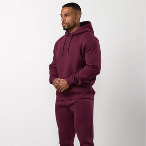 men fitted tracksuit slim fit cotton <b>polyester</b> fabric zipper hoodie <b>jogger</b> set training gym wear sportswear set - Product Image 1