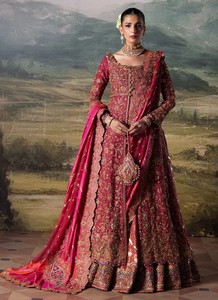 Ensemble de Lehenga de Mariée Traditionnel Pakistanais, Taille Naturelle, Broderie Faite Main, Perles de Cristal, Manches Longues, Longueur Ras du Sol, pour Mariage - Product Image 3