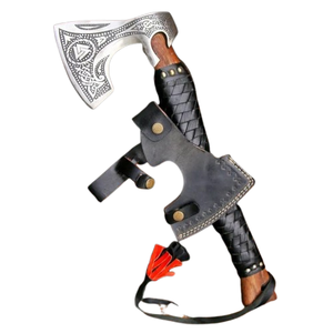 Hacha Vikinga Premium de Acero al Carbono de Alta Calidad Hecha a Mano, Hacha Vikinga Ranger con Mango de Madera y Funda de Cuero - Product Image 1