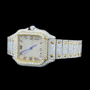 Different Shapes Moissanite Studded <b>Square</b> Dial With Roman Numerals Iced Out <b>Watch</b> Two Tone Hip Hop Rapper Wrist Luxurious <b>Watch</b> - Product Image 3