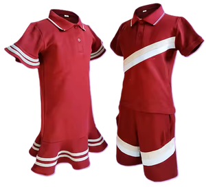Conjunto Deportivo de Shorts y Vestido Rojo con Vuelo para Niñas de Primaria, Mezcla de Poliéster/Algodón Resistente. Personalización de Alta Calidad Unisex - Product Image 1
