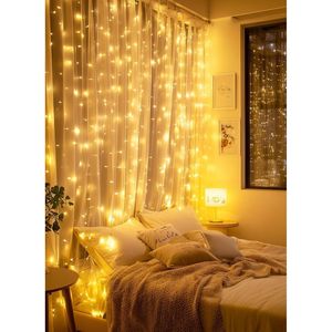 Luci a tenda a LED da 3m x 3m, 300 LED, bianco caldo, con spina USB e 8 modalità di illuminazione per decorazioni natalizie e matrimoni - Product Image 3
