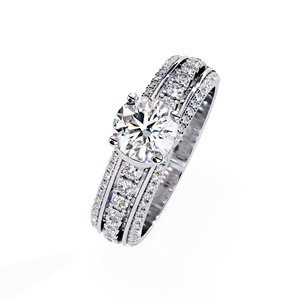 Bague de fiançailles en platine pour femme avec diamant rond brillant et diamants naturels sur les côtés, style classique, certifiée GIA - Product Image 2