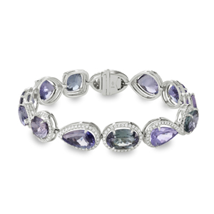 Bracelet tennis de luxe pour femme en argent 925 avec saphir taille poire, bijou de soirée - Product Image 1