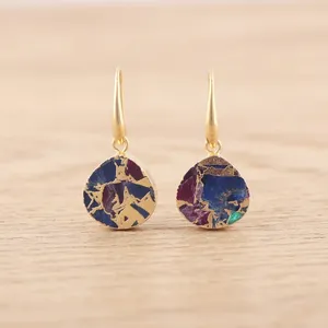 Boucles d'oreilles pendantes fantaisie tendance Mohave multi-cuivre et turquoise, plaquées or 18 carats, avec crochet en laiton, style minimaliste et mode - Product Image 3