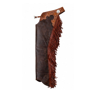 Chaps d'équitation neufs en cuir véritable, style western à franges, style cowboy, pour la lutte contre les taureaux, taille haute, longueur intégrale - Product Image 2