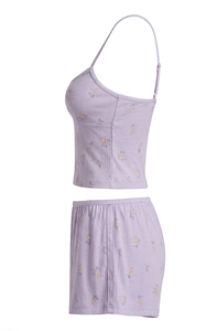 Ensemble pyjama pour femmes, short à fleurs lavande, haut à bretelles réglables et taille élastique, ensemble de vêtements de nuit - Product Image 4