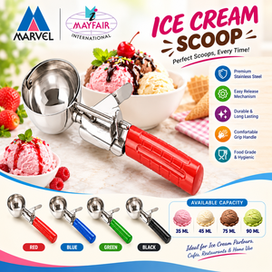 Cuillère à glace professionnelle robuste en acier inoxydable écologique avec poignée rouge, déclencheur à ressort manuel, compatible lave-vaisselle - Product Image 2