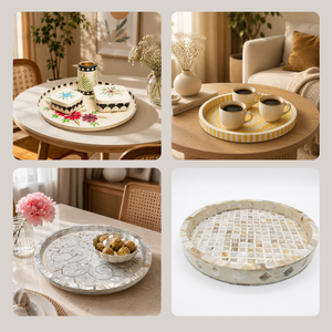 Luxury Mother of Pearl Serving Tray | Handmade Wood Craft Ramadan <b>Eid</b> Decor Tray | Arabic Home Kitchen Decorative <b>Gift</b> Tray - Product Image 5