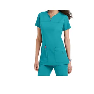 Uniforme de enfermera de Color verde, venta al por mayor, uniforme de enfermera médica, blusas con tu propio nombre de marca