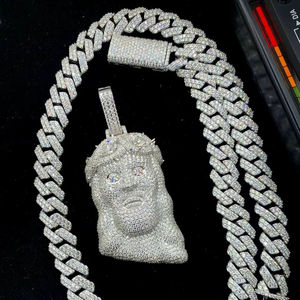 Collier Hip-Hop en Argent Sterling 925 Plaqué Or avec Moissanite VVS Couleur D Double Rangée, Chaîne Jésus 4mm, Unisexe pour Couples et Fêtes - Product Image 1