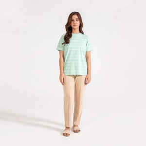 <b>Women's</b> Striped Cotton T-Shirt Crew Neck Short Sleeve Loose Fit Casual Summer Top Breathable Knitted Fabric - Product Image 1