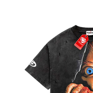 T-shirt noir surdimensionné pour homme, manches courtes, imprimé Chucky, col rond, style streetwear, jersey en coton - Product Image 3