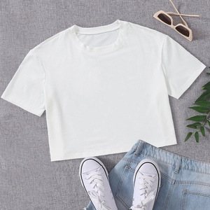 Vente en gros de hauts de sport courts unis, t-shirts pour femmes à manches courtes avec logo et design personnalisés, service OEM de haute qualité - Product Image 6