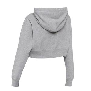 Sudadera con capucha corta gris para mujer, informal, de manga larga, con cordón ajustable - Product Image 2