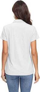 Polo ajusté pour femme de haute qualité, 100 % coton, col en V, à bon prix, avec logo imprimé superposé - Product Image 4