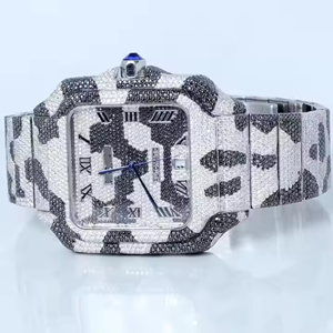 Customized Luxury Analog Quartz Iced Moissanite Diamond <b>Watch</b> New Arrival Hip Hop Style <b>Square</b> Sport Glass Dial Display Limited - Product Image 3