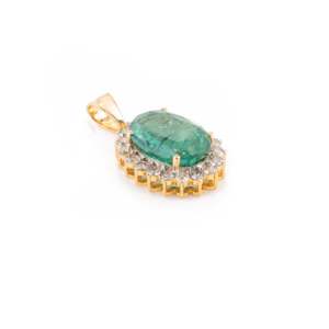 14K <b>Solid</b> <b>Gold</b> Oval Emerald Halo Diamond <b>Pendant</b> with Pear Cut Accents - Product Image 5