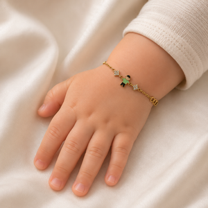 18kt <b>Gold</b> <b>Boy</b> Charm Chain <b>Bracelet</b> with Cubic Zirconia Diamond Shape Links High Polish Fashion Jewelry for Kids Daily Wear Gift - Product Image 1