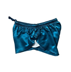 Shorts en satin de soie vert sarcelle pour homme, couleur unie, taille élastique avec cordon de serrage, décontractés, longueur courte, tissu respirant - Product Image 5