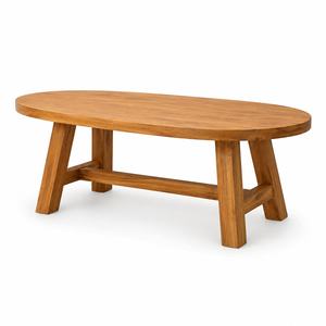 Solid Teak Wood Round Dining <b>Table</b> Eco-Friendly Durable Modern Scandinavian Trestle Base Living Room Furniture - Product Image 3