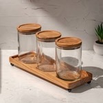 Clear Jar wood jar with tray clear Tea <b>Container</b> <b>Food</b> Storage <b>Glass</b> Jar Best Quality Product for Beans Rice Sugar kitchen usage - Product Image 5