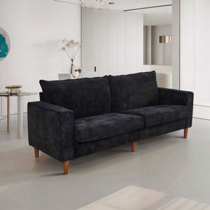 Modern Style Solid Color BLack Corduroy Multi-Person <b>Sofa</b> for Living Room or <b>Office</b> with USB Interface Included - Product Image 3