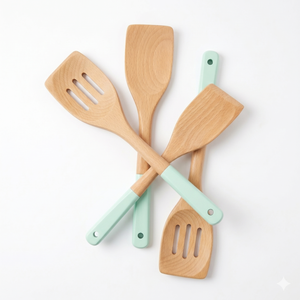 Espátula Ranurada de Madera Maciza con Mango Verde Menta, Utensilios de Cocina Ecológicos, Herramientas de Cocina Antiadherentes - Product Image 5