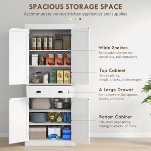Armoire de cuisine autoportante blanche de 72 pouces, design moderne et antique, solution de rangement spacieuse, en bois massif de bouleau et chêne - Product Image 4