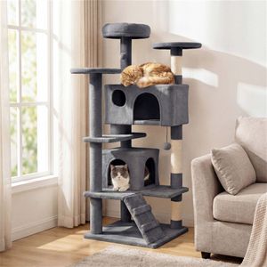 Albero per Gatti Alto 52 Pollici con Tappezzeria, Cucce e Tiragraffi - Parco Giochi Multi-Gatto (Grigio Chiaro) - Product Image 1