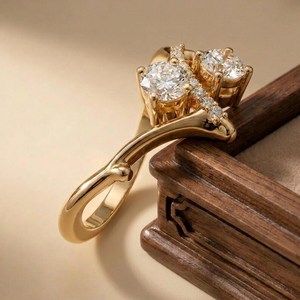 Anillo de Diamantes con Dos Piedras Redondas en Forma de V, Cultivados en Laboratorio, con Oro Sólido de 14K, Joyería Fina Única para Propuesta de Matrimonio para Novias - Product Image 3