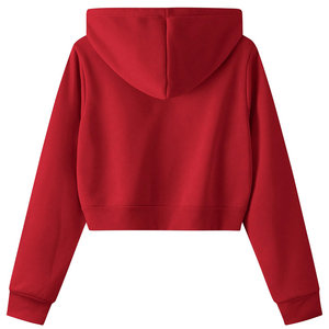 Vente en gros de sweat à capuche court gris personnalisé pour femme, en molleton de coton uni, style streetwear, coupe ample - Product Image 2
