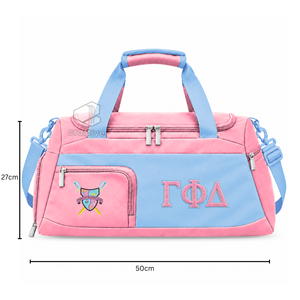 Gamma Phi Delta Sorority Women's Pink Cordura Duffel <b>Weekender</b> <b>Bag</b> With Shoe Compartment <b>Travel</b> Sports Zippered Carryall <b>Bag</b> - Product Image 1